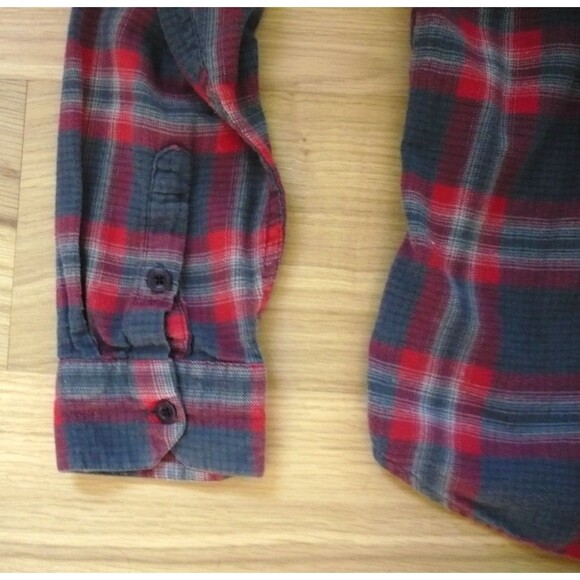 Volcom Shirt Men L Red Grey Plaid Streetwear Skater Grunge Faded Trashed Comfy - Picture 6 of 13